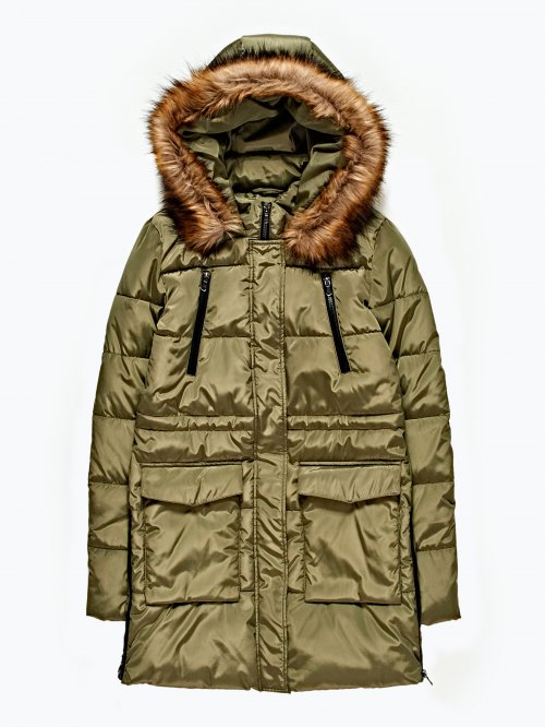 Prolonged padded jacket with side zippers