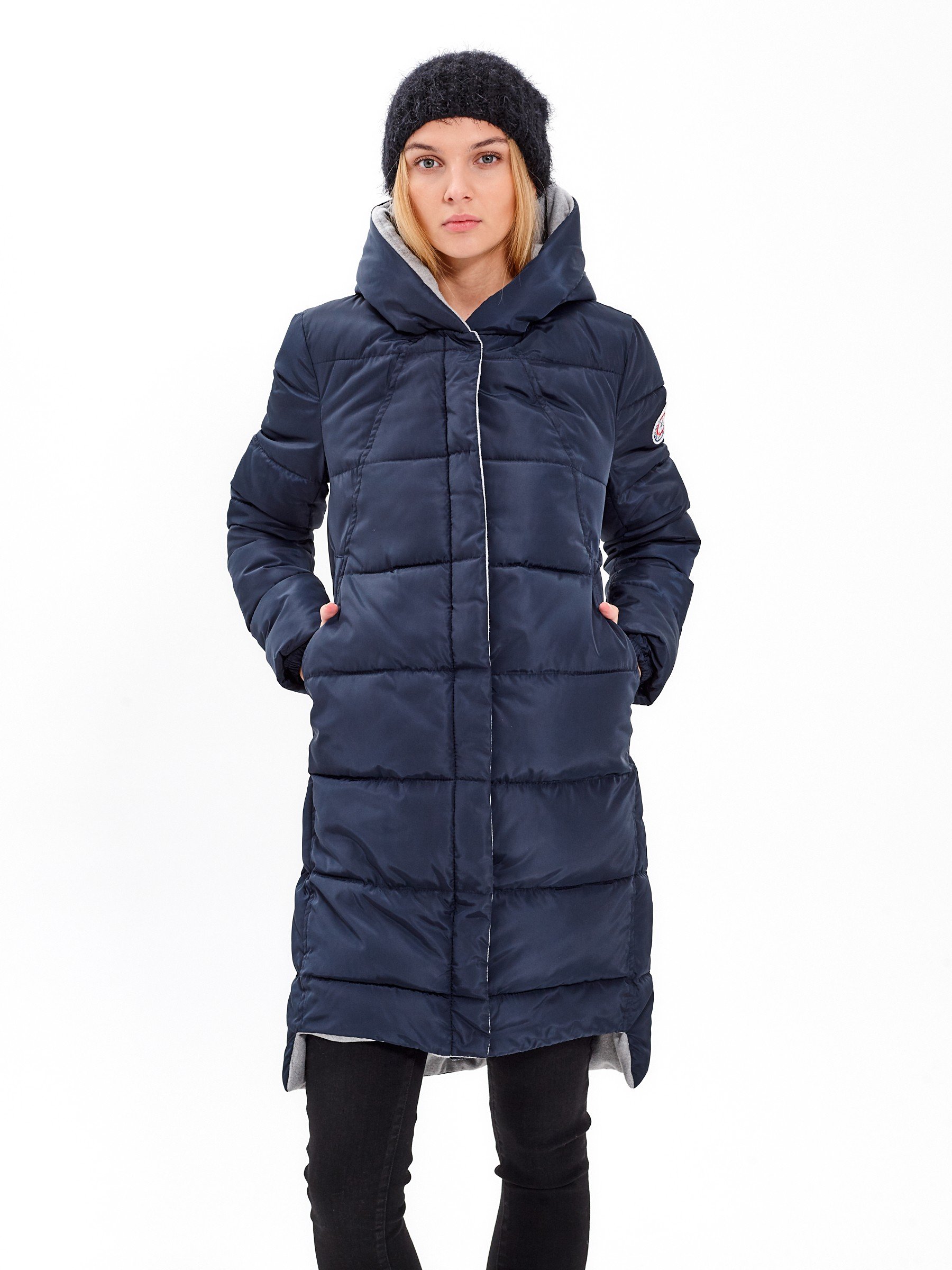 longline padded coat with hood