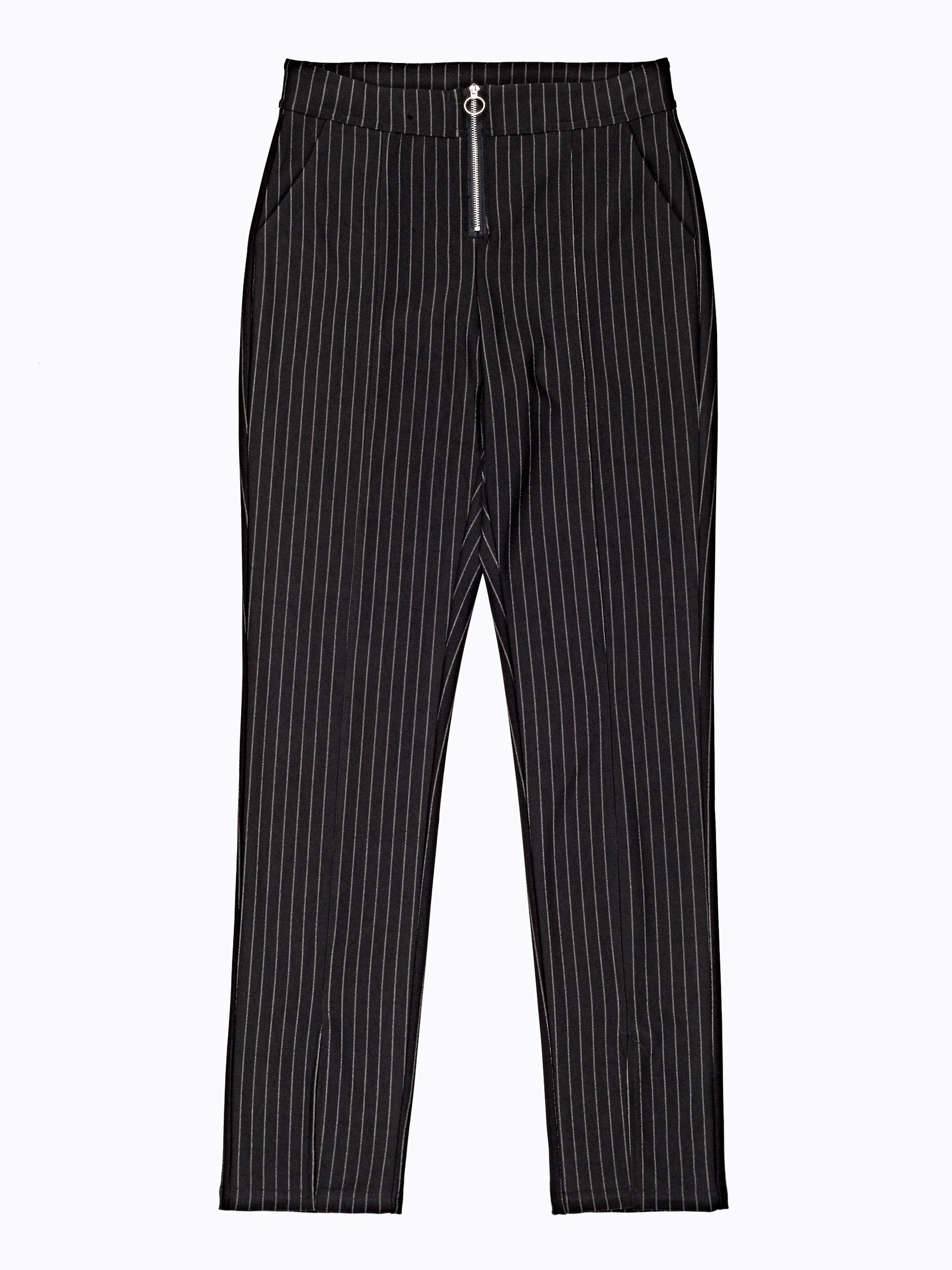 black striped trousers