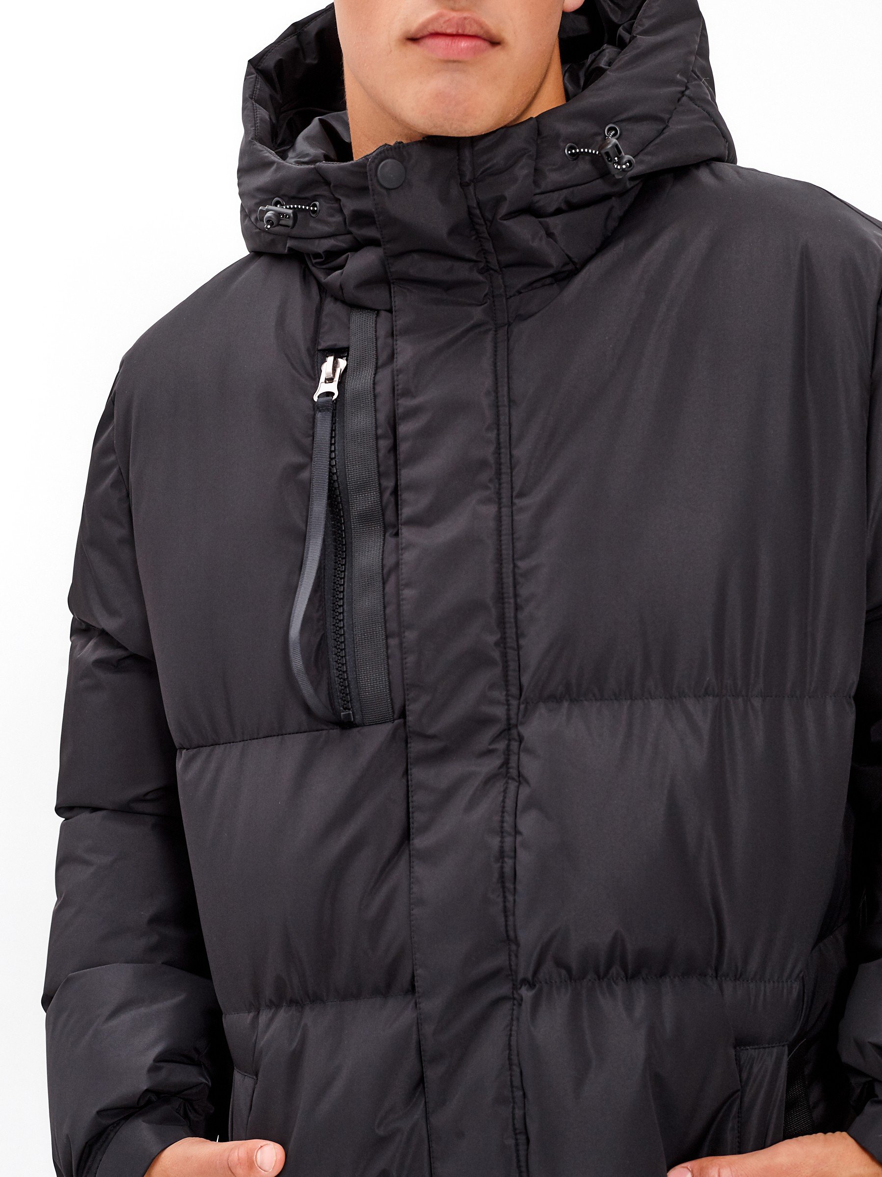 longline puffer coat with hood