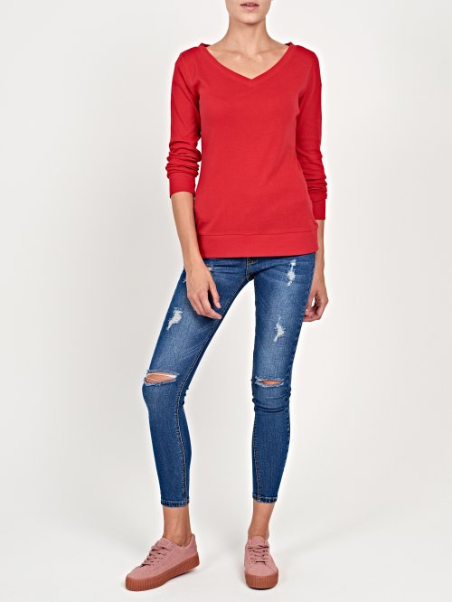 Basic rib-knit v-neck t-shirt