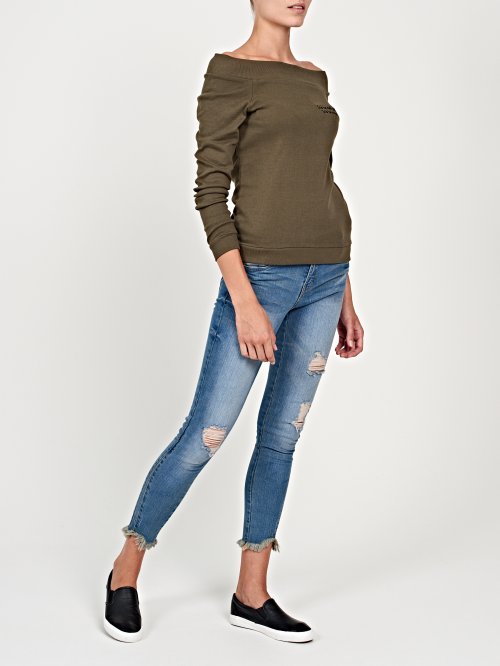 Rib-knit t-shirt with chest embro
