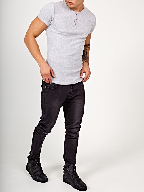 Basic rib-knit t-shirt with front buttons