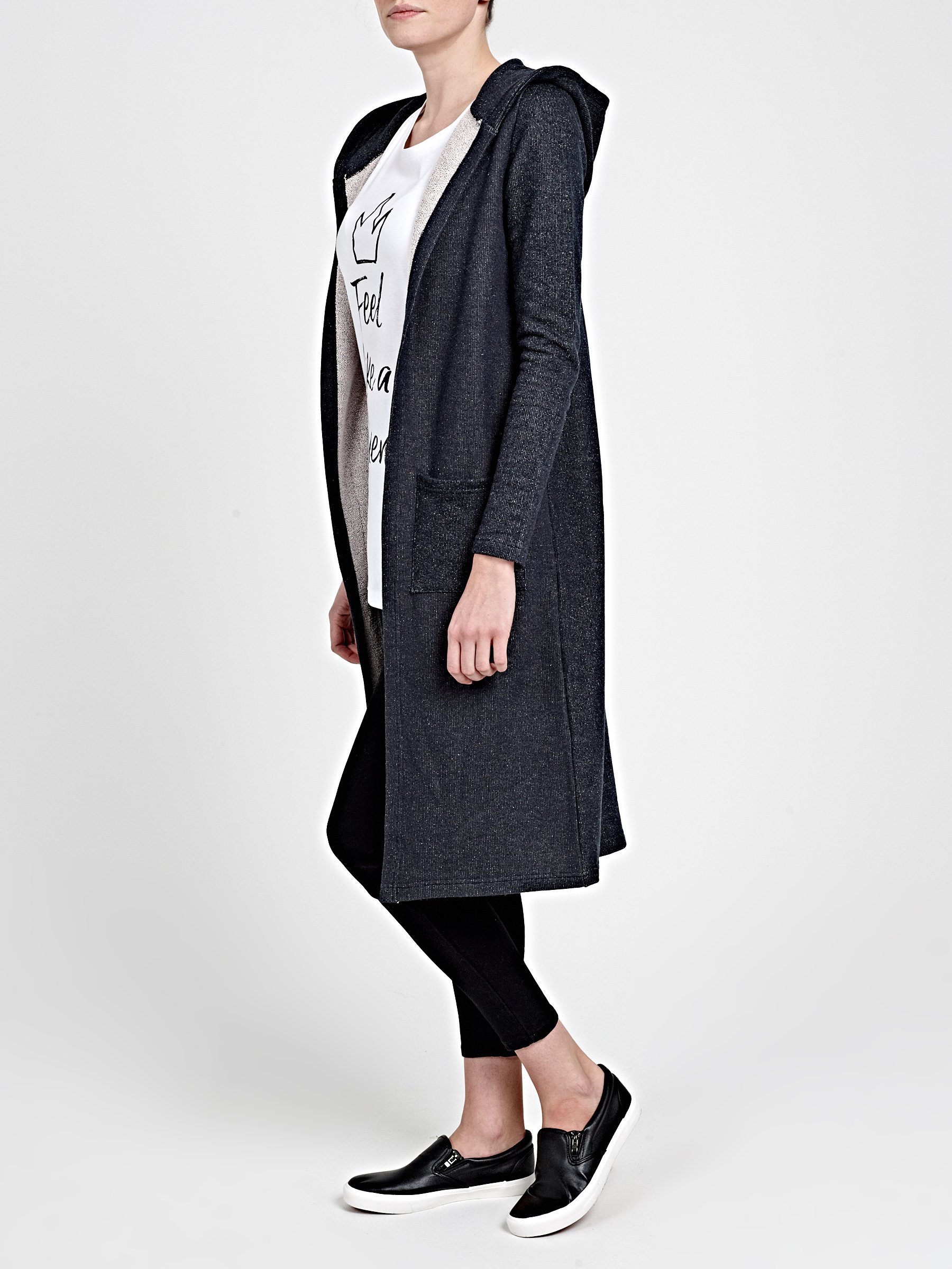 longline cardigan with hood