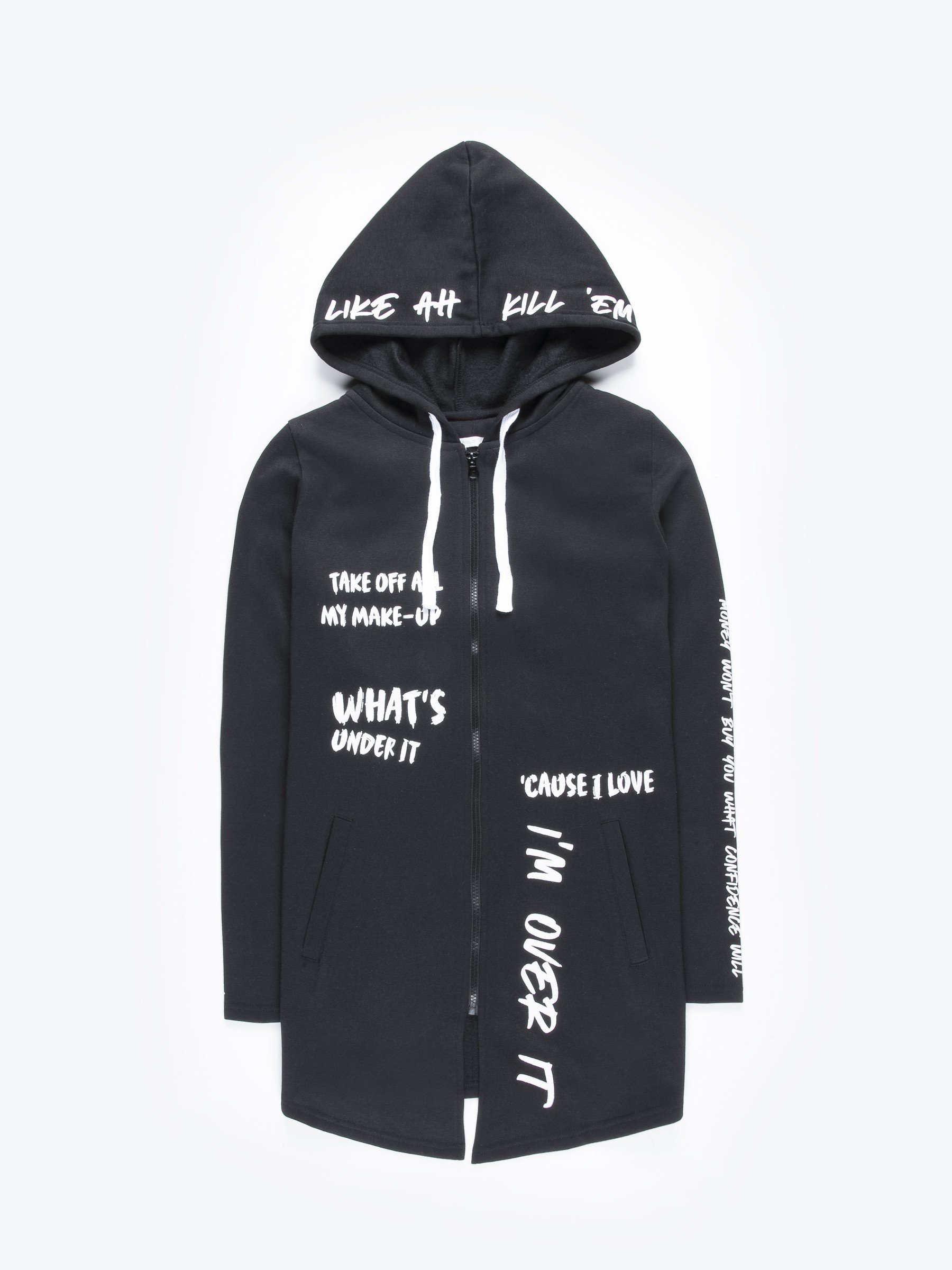 black longline zip through hoodie