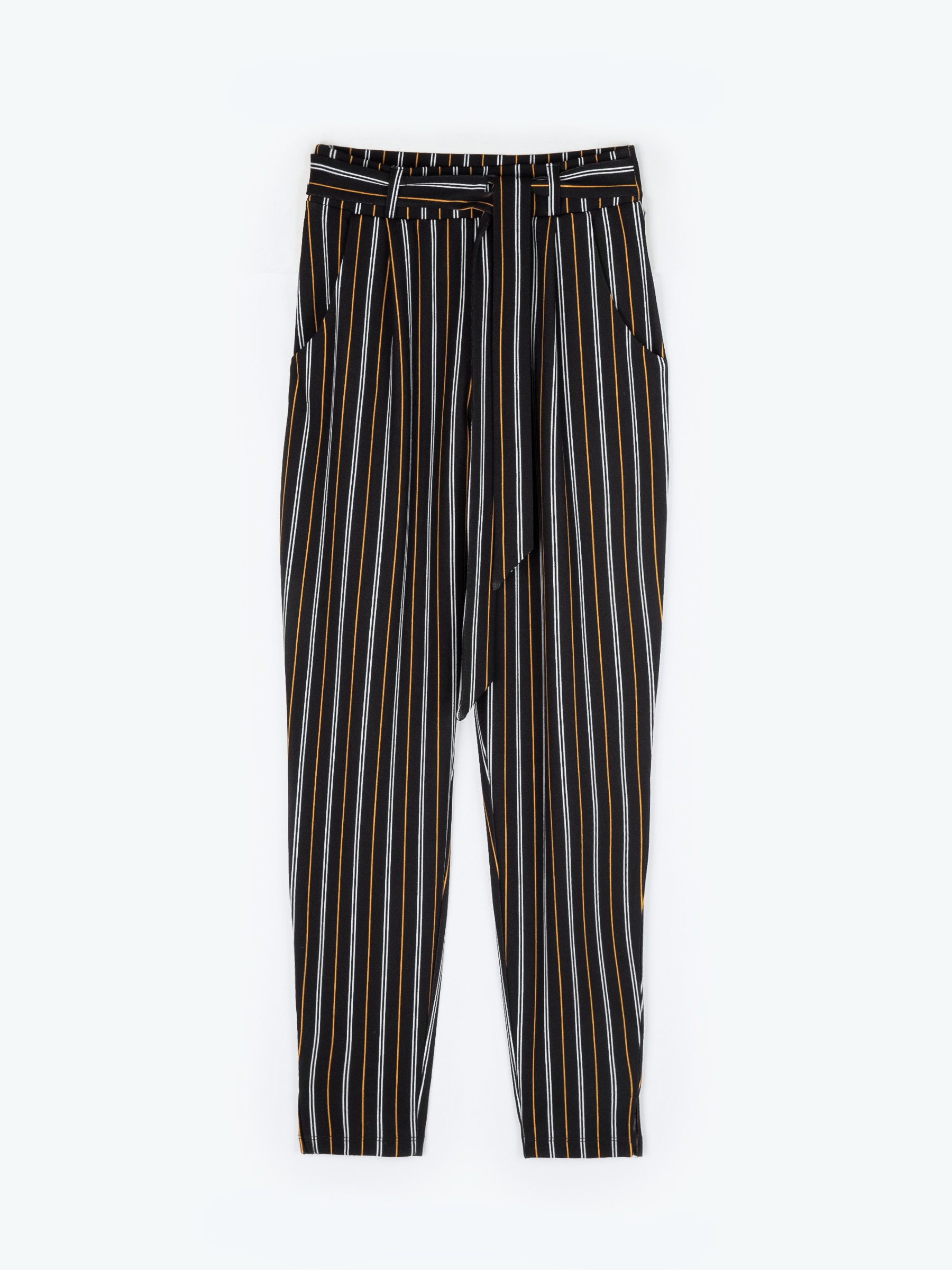 striped paperbag pants