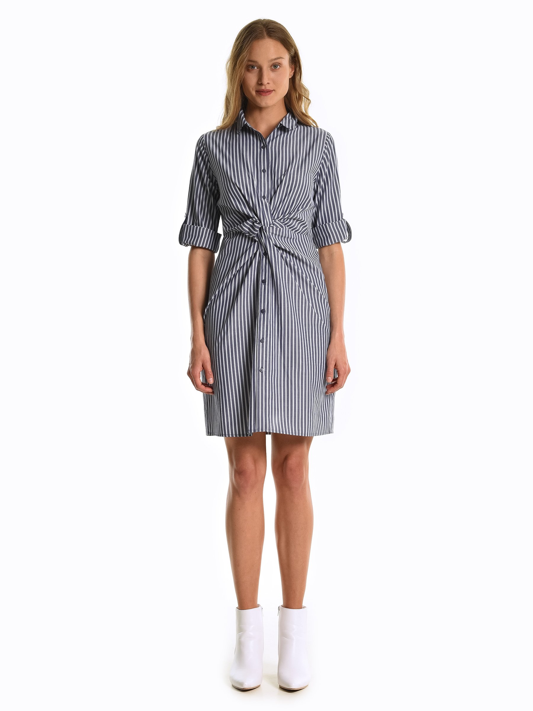 knotted shirt over dress