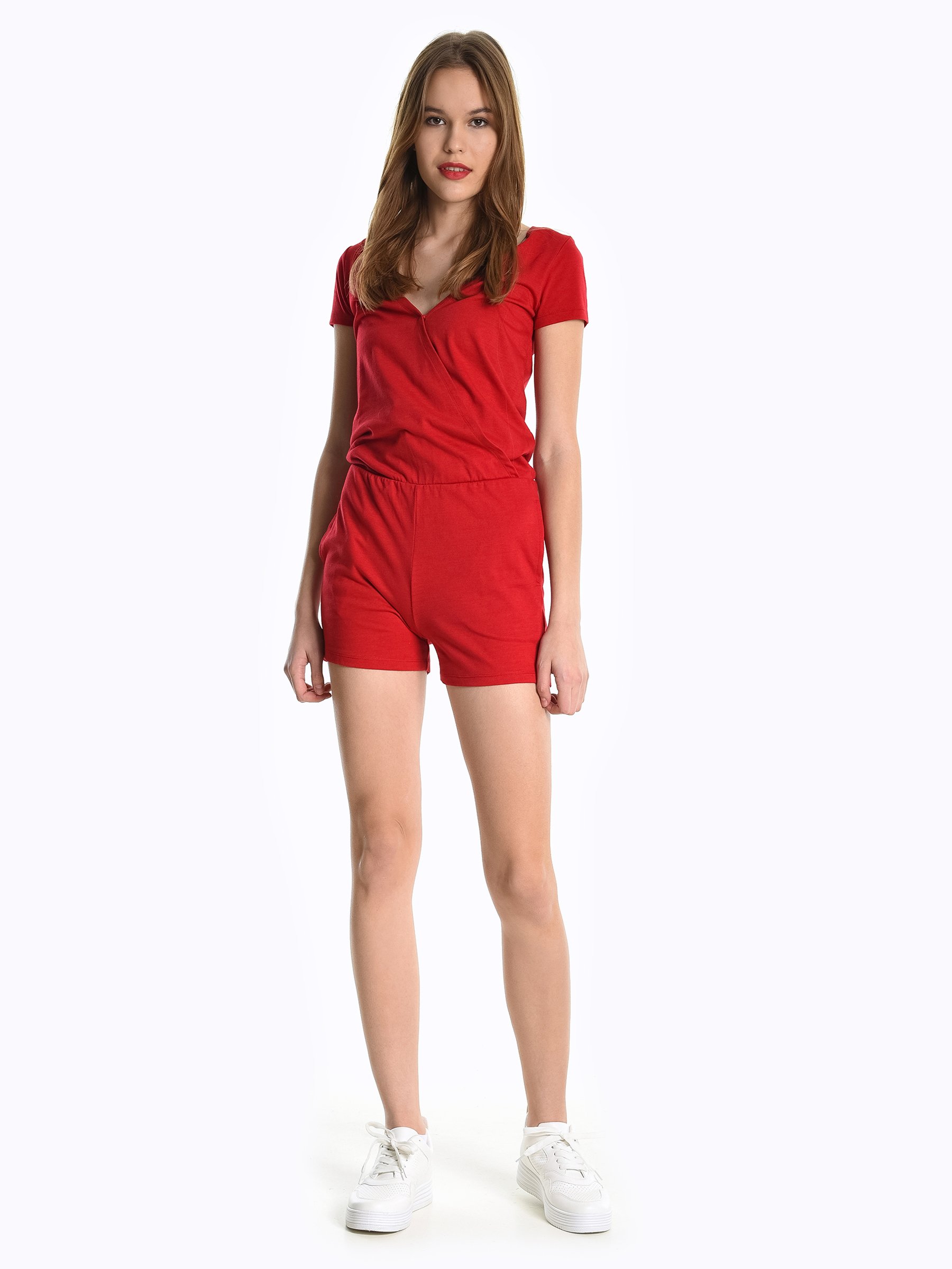 red short jumpsuit